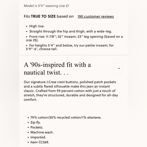 NWT J CREW Full-length slim-wide jean in 1996 semi-stretch - Picture 11 of 13